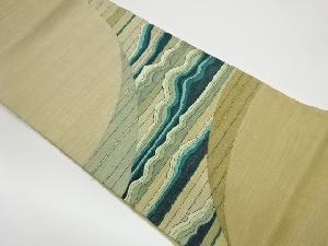 リサイクル　手織紬すくい織抽象横縞模様織出し洒落袋帯